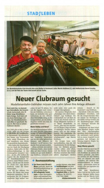 Presse 03 2016 Ruhrnachrichten - Neuer Clubraum gesucht